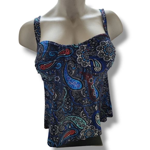 Mazu Swim Other - EUC Mazu Swim Paisley Tankini Top 18W, Blue, white, red